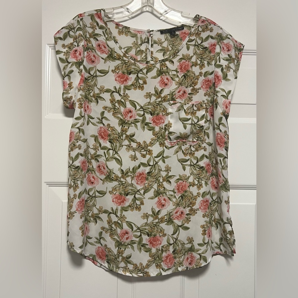 S.R. By Sweet Rain Women’s Pink & Green Floral Lightweight Chiffon Blouse Size M